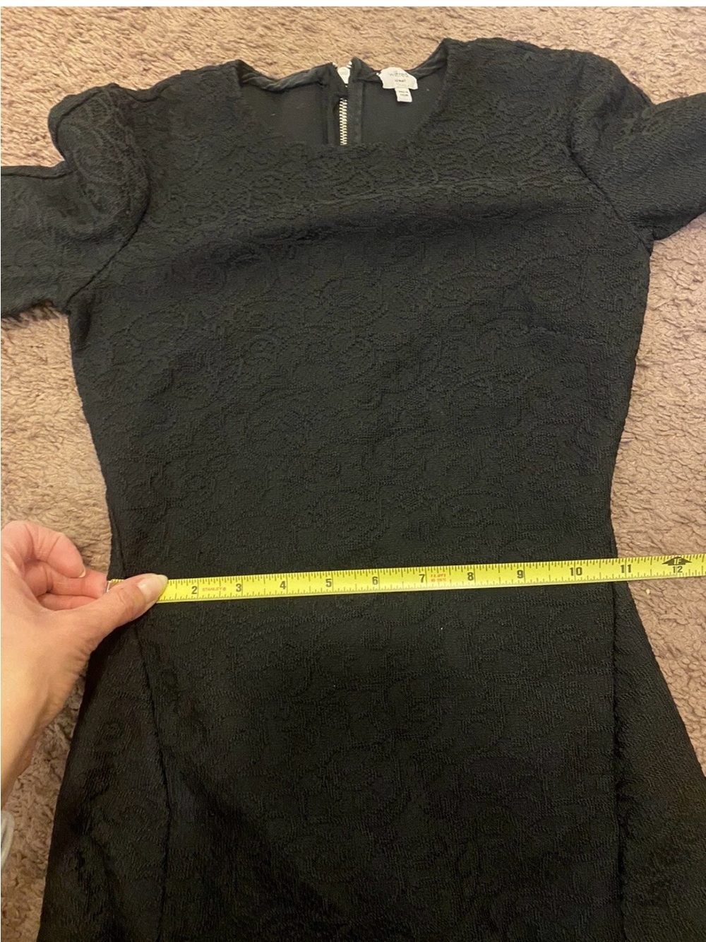 Aritzia Wilfred Mignonne Dress Black Jacquard Sheath Short Sleeve XXS $125 - Picture 10 of 11